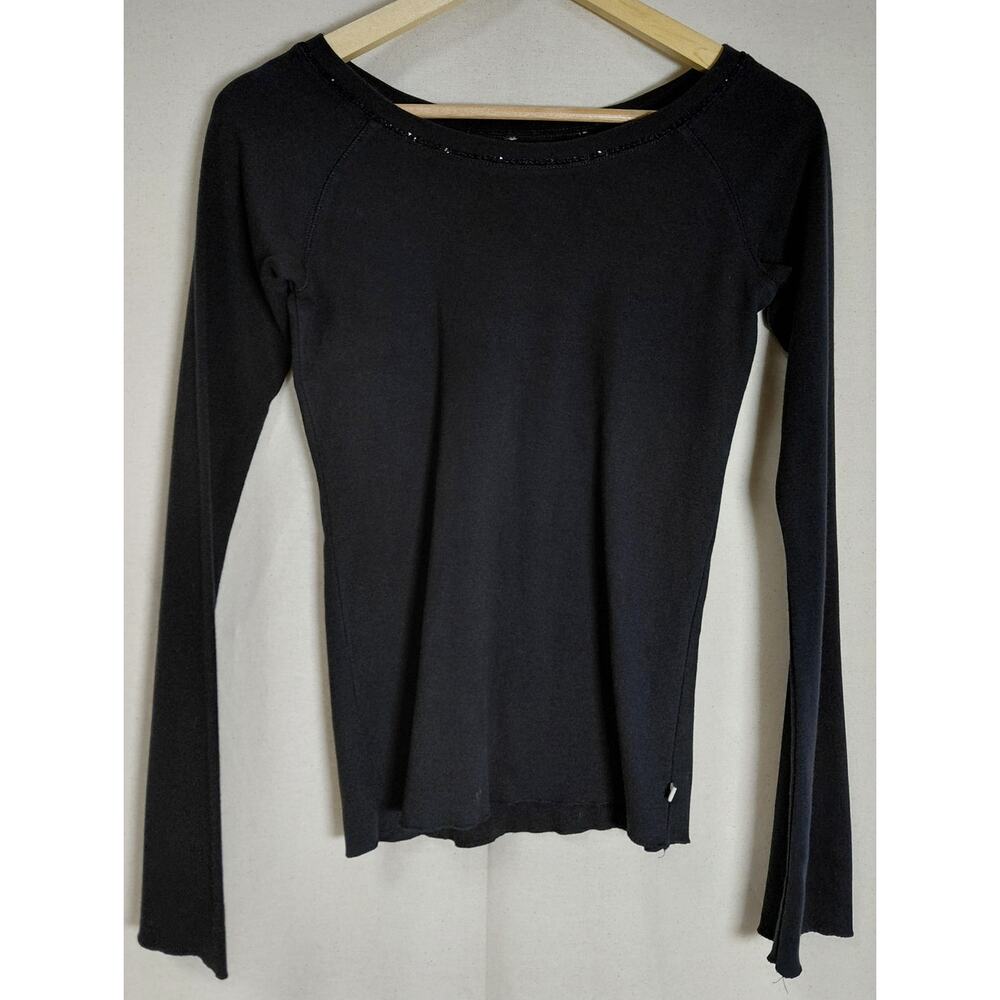 Twisted Heart America Black Long Sleeve Top Scoop Neck Women